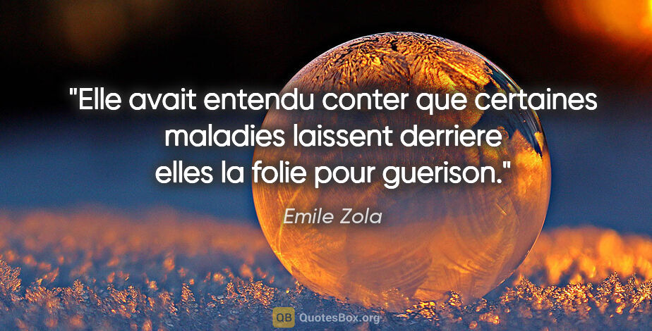Emile Zola citation: "Elle avait entendu conter que certaines maladies laissent..."
