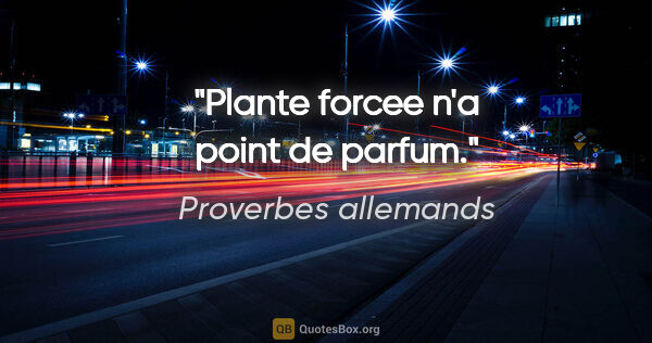 Proverbes allemands citation: "Plante forcee n'a point de parfum."