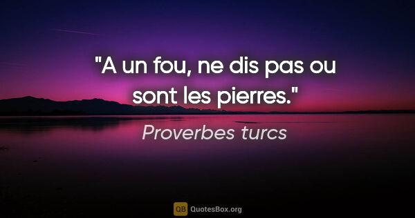 Proverbes turcs citation: "A un fou, ne dis pas ou sont les pierres."