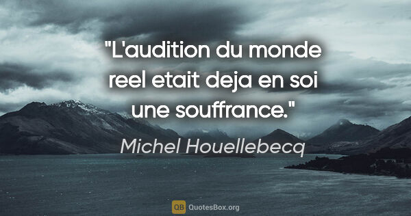Michel Houellebecq citation: "L'audition du monde reel etait deja en soi une souffrance."