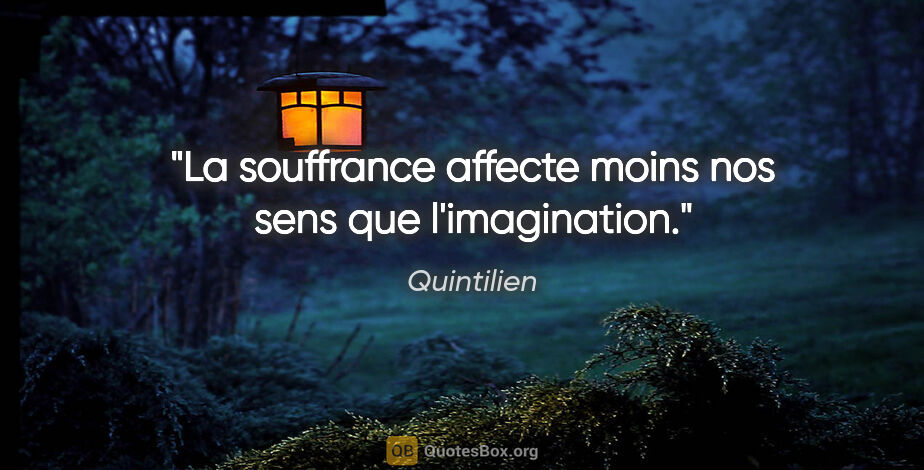 Quintilien citation: "La souffrance affecte moins nos sens que l'imagination."