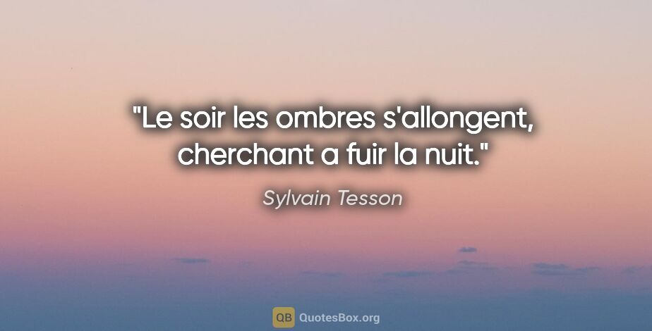 Sylvain Tesson citation: "Le soir les ombres s'allongent, cherchant a fuir la nuit."