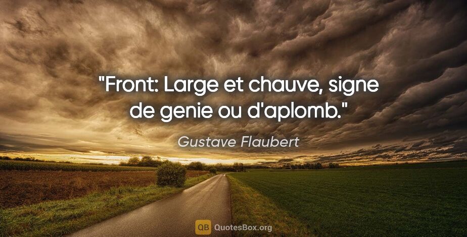 Gustave Flaubert citation: "Front: Large et chauve, signe de genie ou d'aplomb."