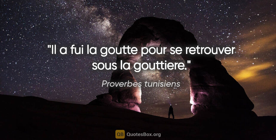 Proverbes tunisiens citation: "Il a fui la goutte pour se retrouver sous la gouttiere."