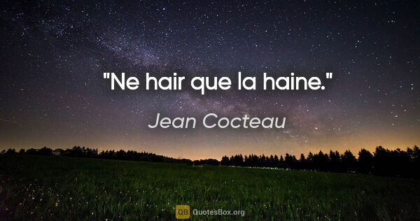 Jean Cocteau citation: "Ne hair que la haine."