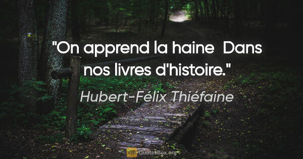 Hubert-Félix Thiéfaine citation: "On apprend la haine  Dans nos livres d'histoire."