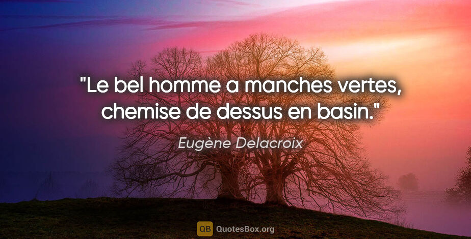 Eugène Delacroix citation: "Le bel homme a manches vertes, chemise de dessus en basin."