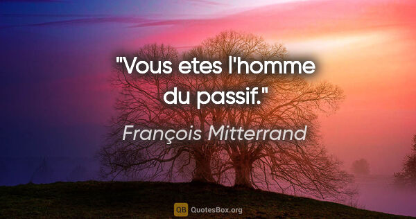 François Mitterrand citation: "Vous etes l'homme du passif."