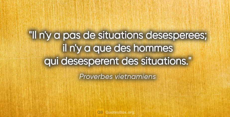 Proverbes vietnamiens citation: "Il n'y a pas de situations desesperees; il n'y a que des..."