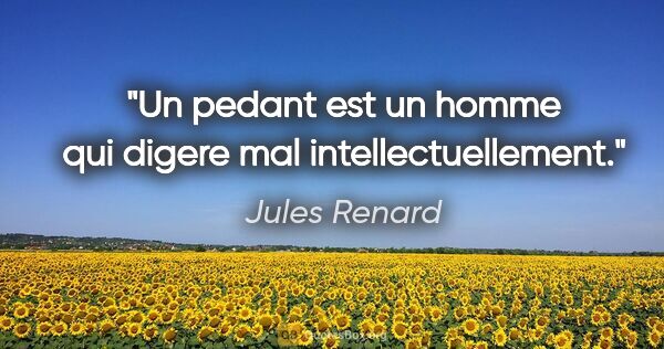 Jules Renard citation: "Un pedant est un homme qui digere mal intellectuellement."