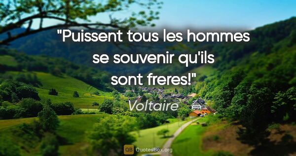 Voltaire citation: "Puissent tous les hommes se souvenir qu'ils sont freres!"