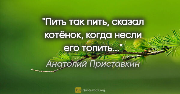 Анатолий Приставкин цитата: "Пить так пить, сказал котёнок, когда несли его топить..."