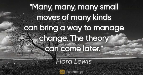 Flora Lewis quote: "Many, many, many small moves of many kinds can bring a way to..."