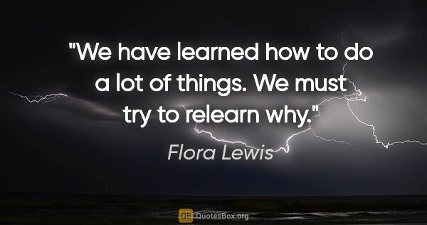 Flora Lewis quote: "We have learned how to do a lot of things. We must try to..."
